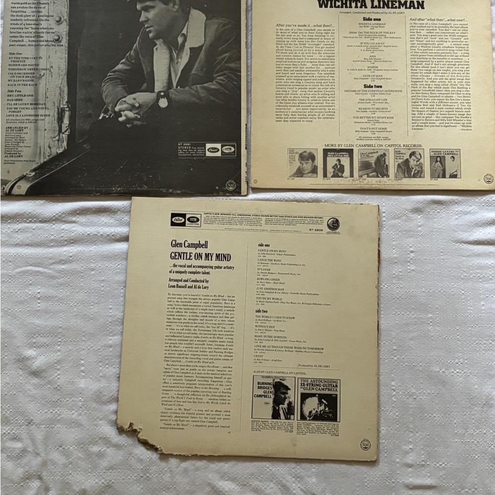 Glen Campbell albums: By…I get to phoenix, Wichita Lineman, Gentle on my Mind - Picture 2 of 3